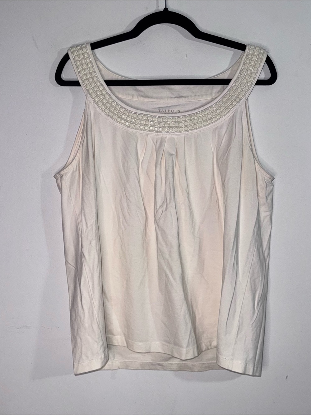 Talbots Womens XL Ivory Beaded Embellished Neck Sleeveless Tank Top
